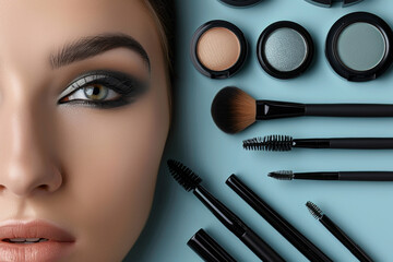 Beauty cosmetic products black modern flat lay