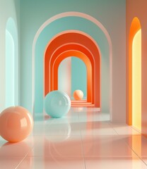 b'Pink and Blue Pastel Color 3D Rendered Archway'