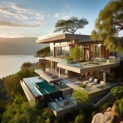 b'Modern luxury house with amazing lake view'