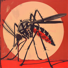 Close Up of Mosquito on Red Background