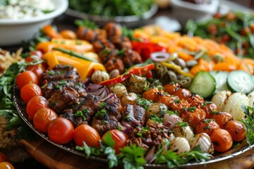 b'Aplatizer platter of grilled meat, vegetables and salad'