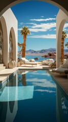 b'Modern minimalist luxury house with pool and lake view'