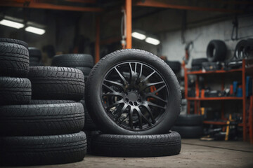 Tire service. An auto mechanic at a tire service. Repair and sale of tires for cars.