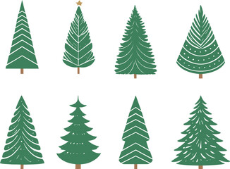 Christmas tree isolated collection with flat design