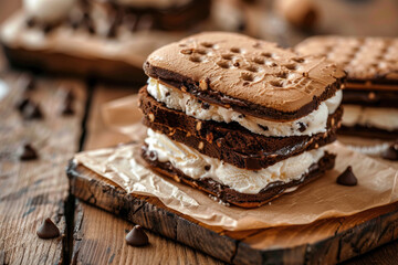 Delicious Summer Ice Cream Sandwiches on a Wooden Table 