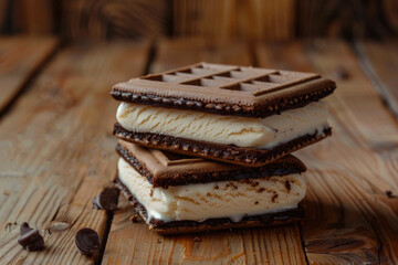 Delicious Summer Ice Cream Sandwiches on a Wooden Table 