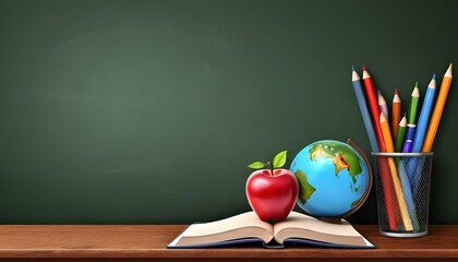 happy teacher's day theme with a view of classroom with clock pencils whiteboard teacher and students