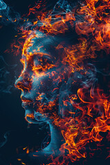 A beautiful woman made of orange and red fire 