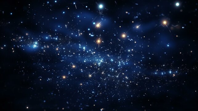 b'Blue and Yellow Stars Scattered in Space'