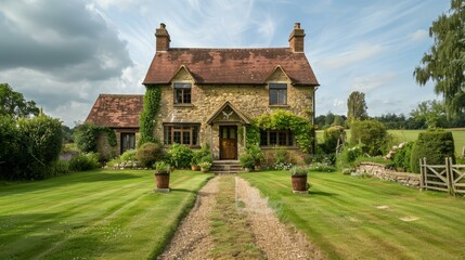 Fototapeta na wymiar b'Charming English country cottage with beautiful garden'