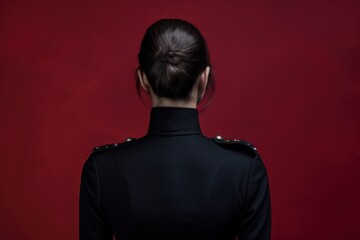 a back view of a woman in a military uniform - obrazy, fototapety, plakaty