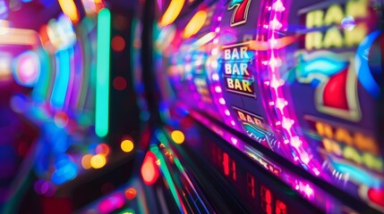 Vibrant casino slot machines with colorful neon lights