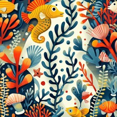 Obraz premium b'Undersea Creatures and Plants'