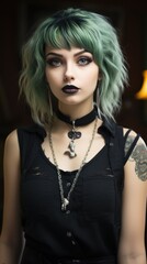 Obraz premium a woman with green hair and black lipstick