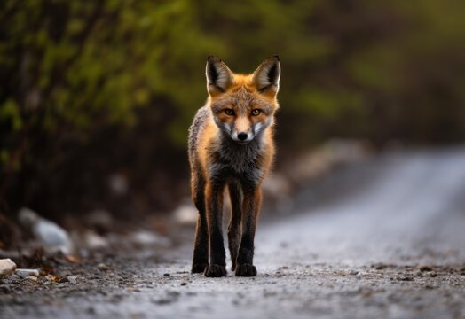a fox standing on a road
