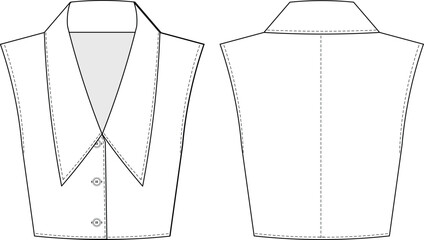 collared buttoned sleeveless crop cropped blouse shirt top denim jean template technical drawing flat sketch cad mockup fashion woman design style model
