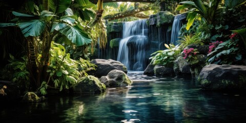 Naklejka premium a waterfall surrounded by plants