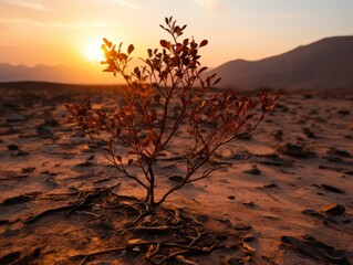a small plant in the desert