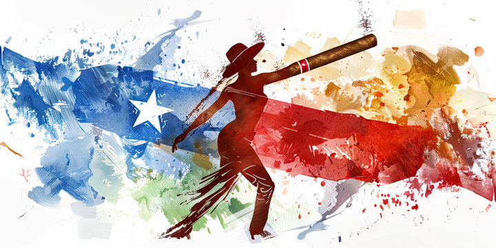 The Cuban Flag with a Cigar Roller and a Salsa Dancer - Picture the Cuban flag with a cigar roller representing Cuba's famous cigars and a salsa dancer symbolizing the country's lively dance culture