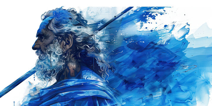 The Greek Flag with an Ancient Greek Philosopher and a Fisherman - Imagine the Greek flag with an ancient Greek philosopher representing Greece's contributions to philosophy and a fisherman symbolizin