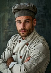 Obraz premium b'Portrait of a handsome male chef in a white uniform'