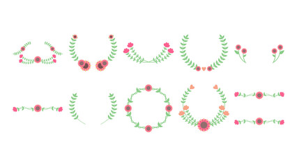 Leaf divider and floral dividers set. Laurels wreaths frames branches decorative elements.