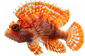 b'A red and white fish with spiky fins'
