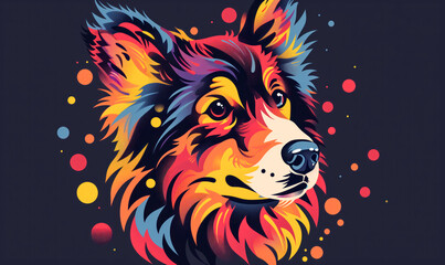 abstract illustration of a dog in childish style, logo for t-shirt print