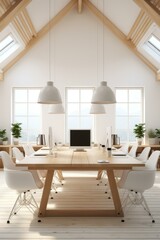 b'Large conference room with white walls and large windows'
