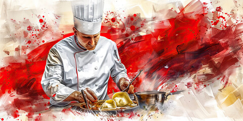 The Polish Flag with a Pierogi Chef and a Solidarity Activist - Imagine the Polish flag with a pierogi chef representing Poland's culinary tradition and a solidarity activist symbolizing the country's