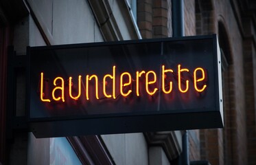 launderette neon sign on a wall