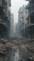 Destroyed residential buildings in Aleppo, Syria