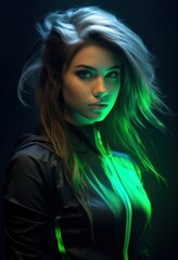 a woman with green light