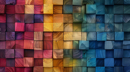 Abstract geometric rainbow colors colored 3d wood