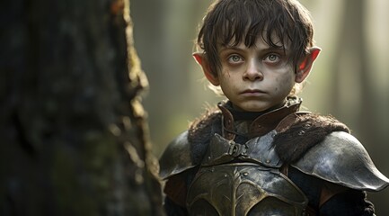 a child in armor with elf ears