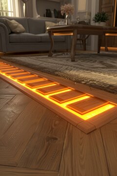 b'Wooden floor with illuminated skirting board'