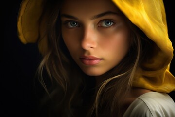 a woman with a yellow hood