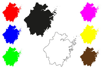 Zhejiang Province (Administrative divisions of China, China, People's Republic of China, PRC) map vector illustration, scribble sketch Chekiang map