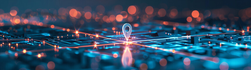 digital pin on a digital map, location system concept, created with generative AI technology