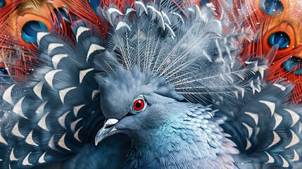 A close up of a Victoria Crowned Pigeon with its crest fully spread - obrazy, fototapety, plakaty