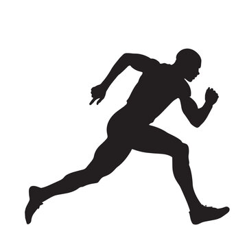 Vector silhouette of a male athlete running. Flat cutout icon of a sports person