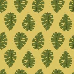 Naklejka premium шаблон пCute hand drawn tropical plant leaves seamless pattern. Monstera branches. Flat vector illustration.аттерна