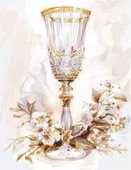 Luxury White and Gold Color Glass with Flower Design Vintage Paper l Romantic Atmosphere Golden Floral Background Wallpaper l Moody Art Image for Scrapbook Journal Book Cover Commercial Use