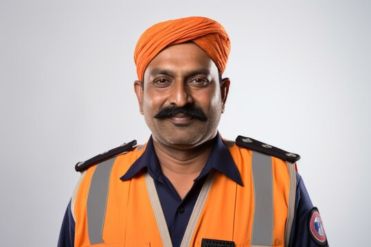 b'Portrait of a smiling Sikh man wearing a turban'