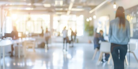 Naklejka premium b'Blurred image of people walking in an office'