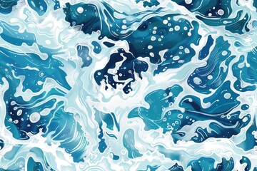 Abstract Ocean Waves Pattern Design in Turquoise and Blue Tones