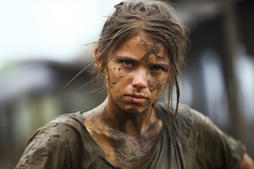 a girl with mud on her face