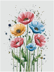 Watercolor poppies on a solid backdrop are vibrant and dynamic