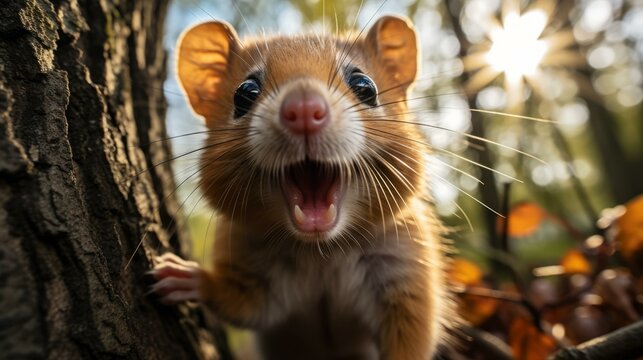 b'Cute and curious dormouse in the forest'