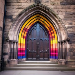 a door with colorful stripes on it - obrazy, fototapety, plakaty
